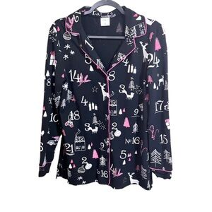 Soma LS Black/White w/Pink Piping Pajama Top Holiday Countdown Size M NWOT